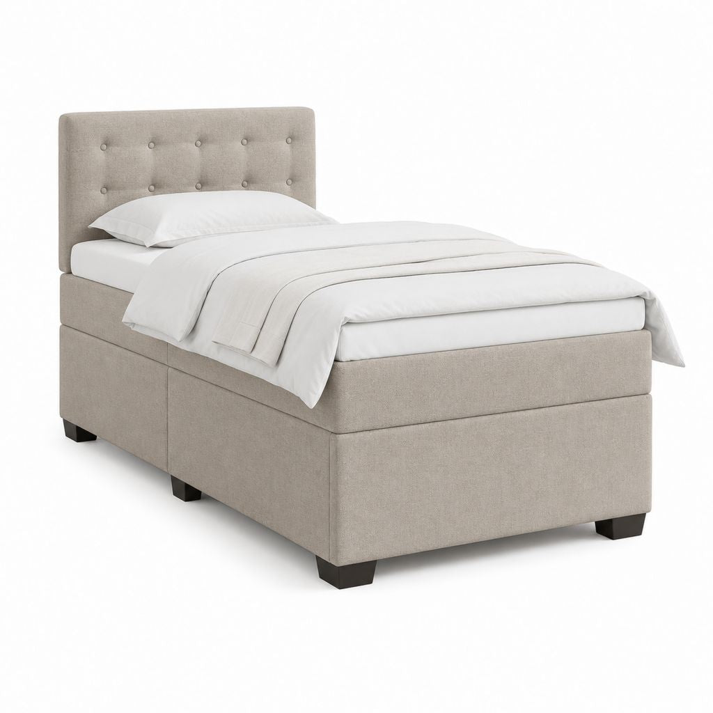 Cadre de lit capitonné beige en polyester rectangulaire pour matelas 90 x 190 cm 100 x 205 x 110 cm