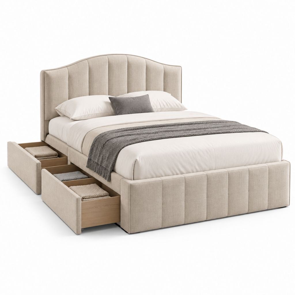 Lit double avec rangement beige en polyester 160 x 200 cm