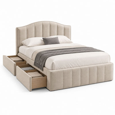Lit double avec rangement beige en polyester 160 x 200 cm