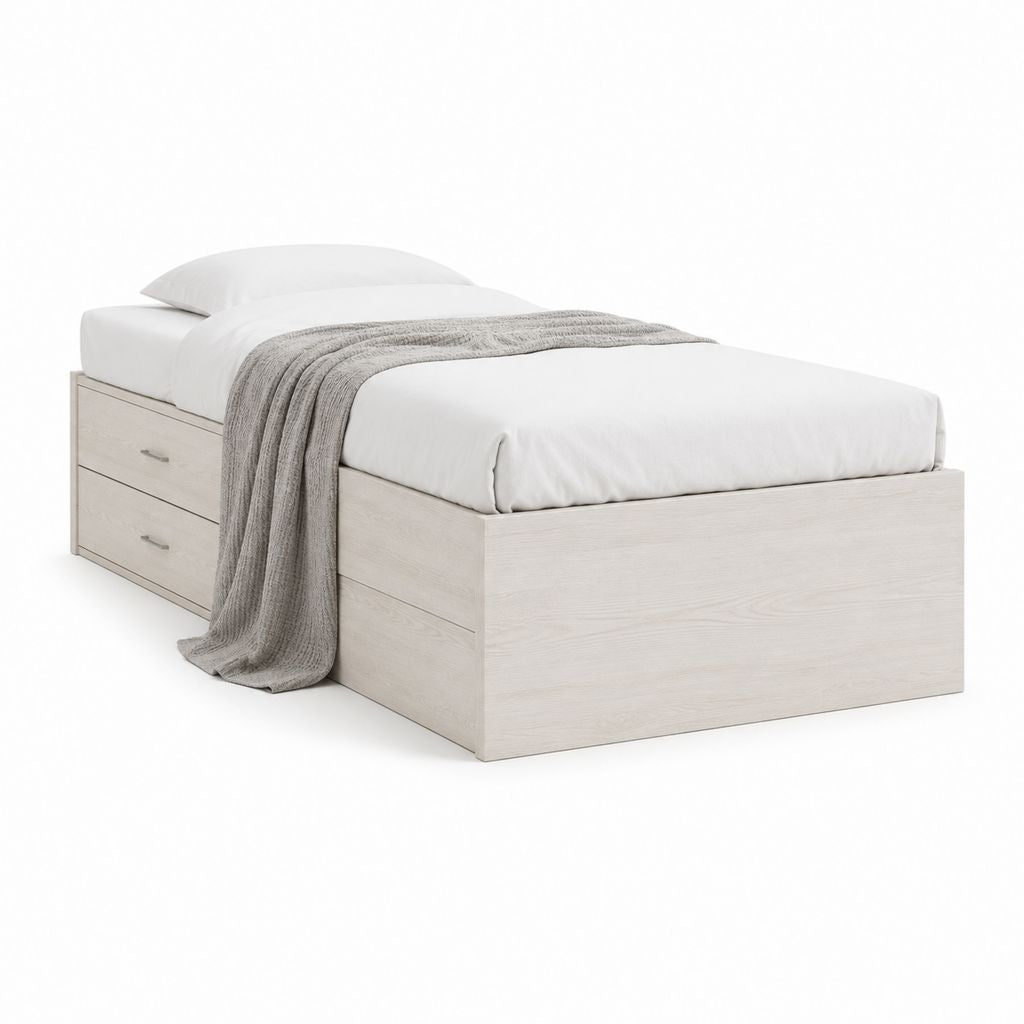 Lit simple avec tiroirs de rangement chêne blanchi panneaux de particules 90 x 190 cm