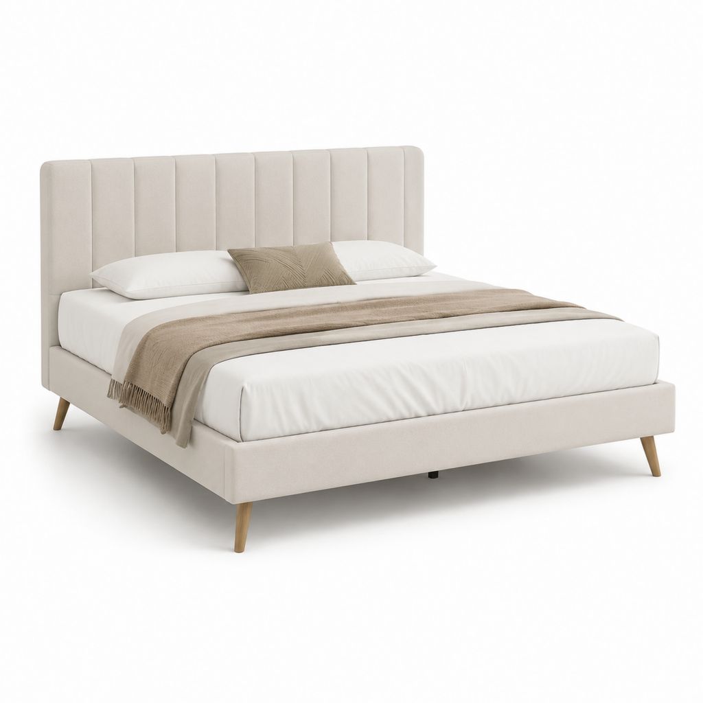 Lit double avec cadre de lit beige en polyester rectangulaire 160 x 200 cm