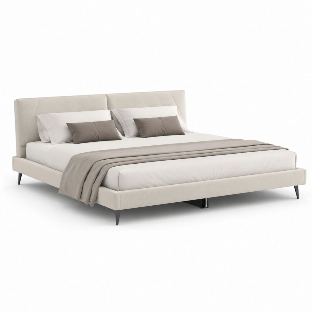 Lit double avec cadre beige en polyester et tête de lit rembourrée 180 x 200 cm