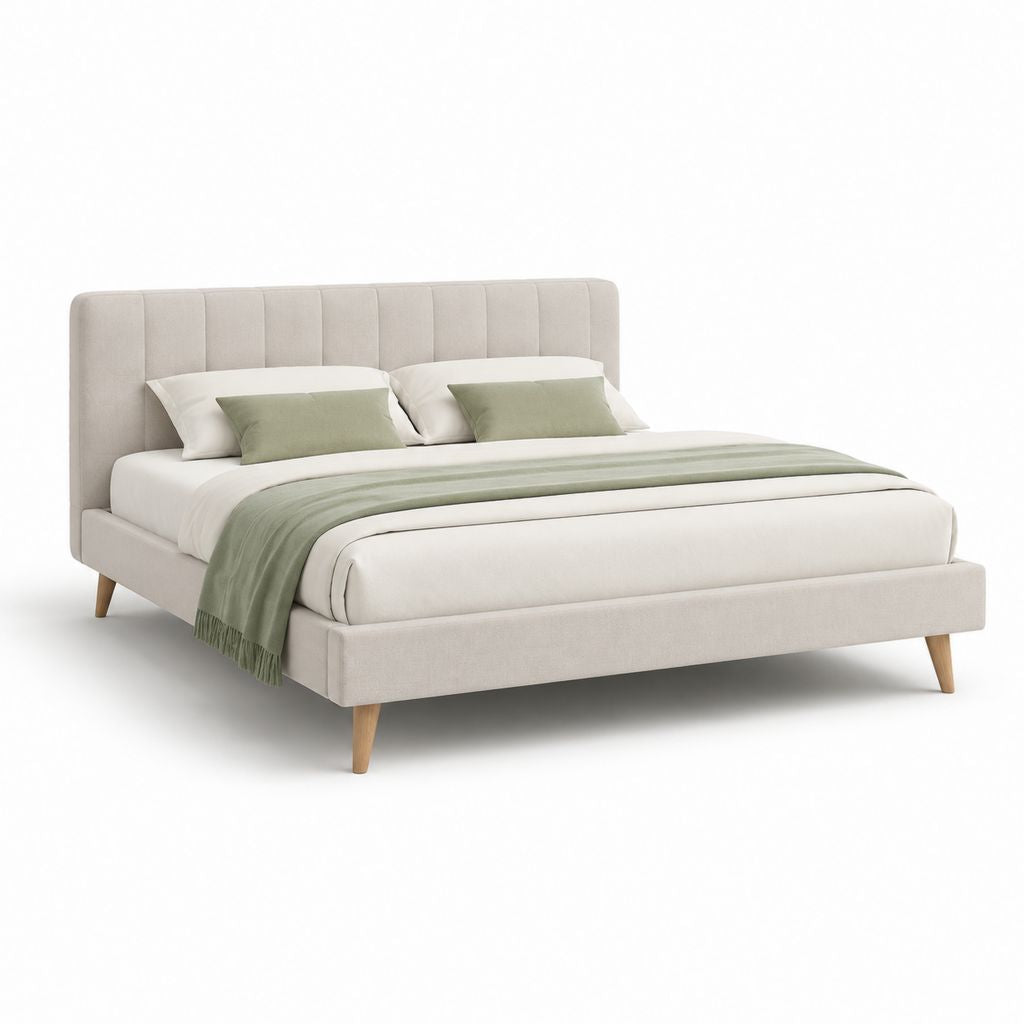Cadre de lit double capitonné beige en polyester 160 x 200 cm