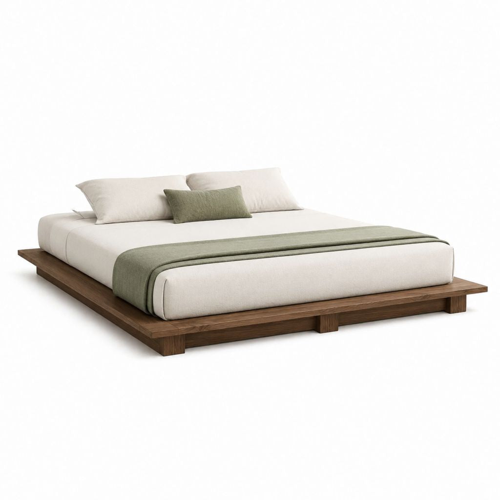 Cadre de lit plateforme rectangulaire noyer massif 160 x 200 cm