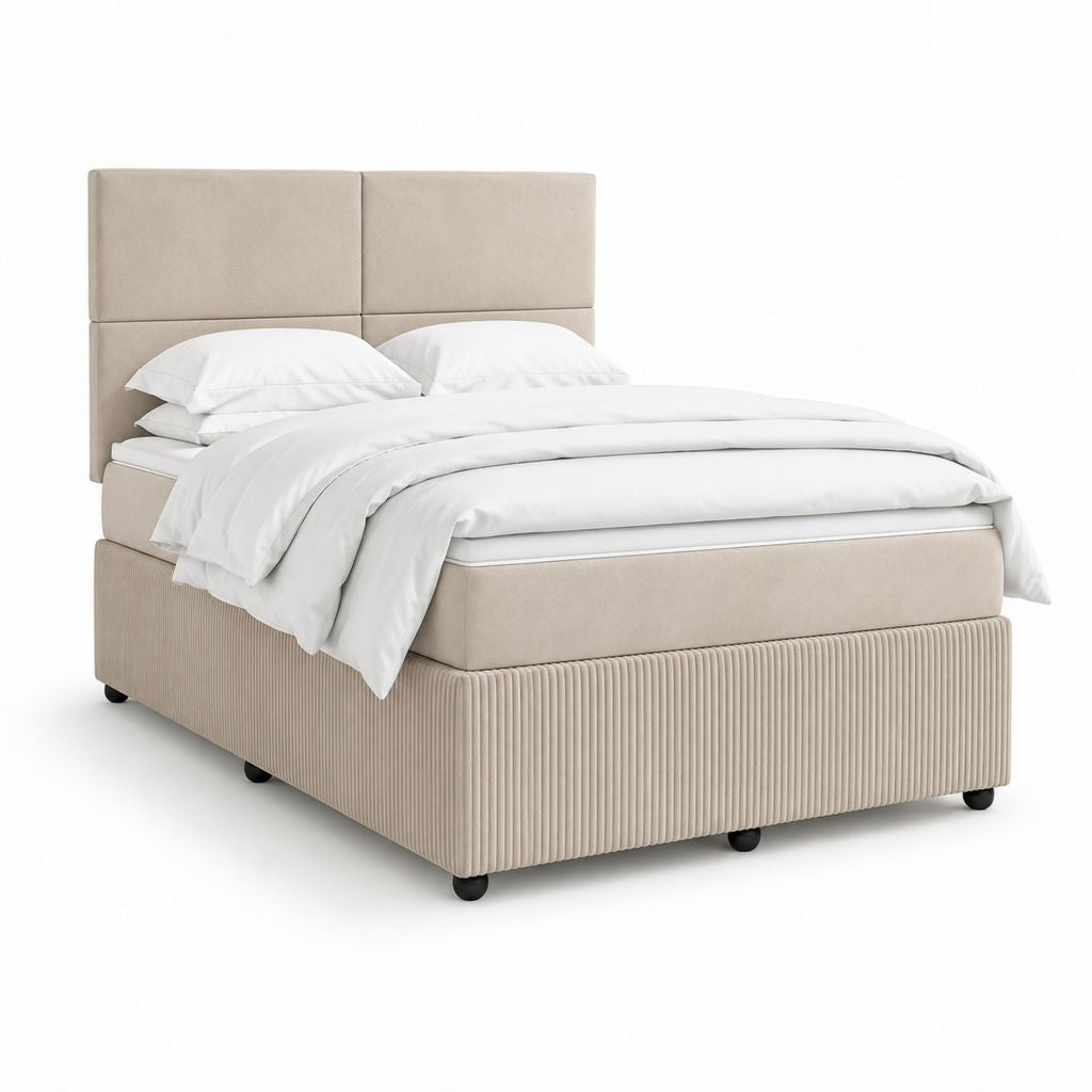 Lit double tapissé beige en velours de polyester rectangulaire 160 x 200 cm