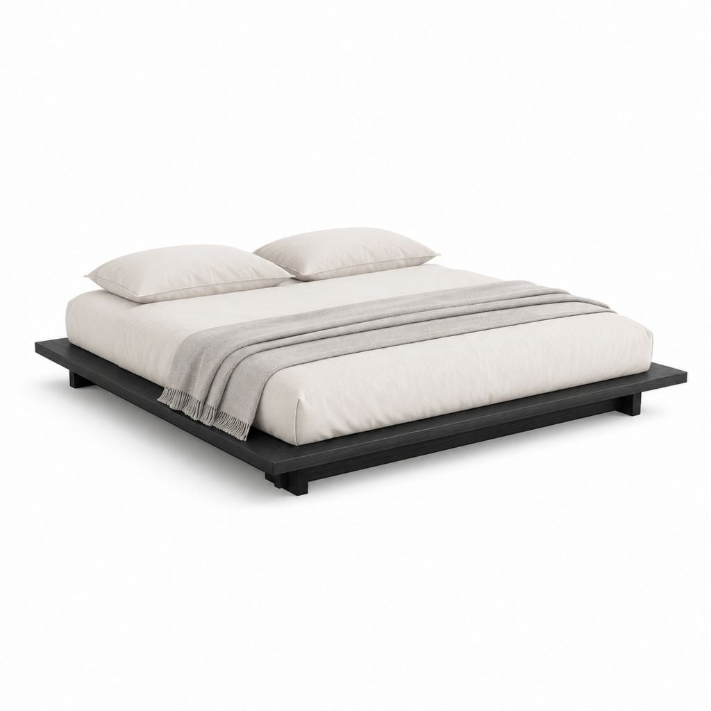 Cadre de lit plateforme rectangulaire noir en pin massif 160 x 200 cm