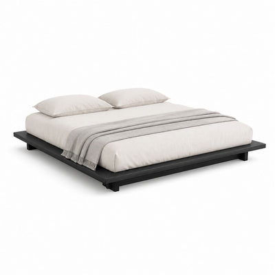 Cadre de lit plateforme rectangulaire noir en pin massif 160 x 200 cm