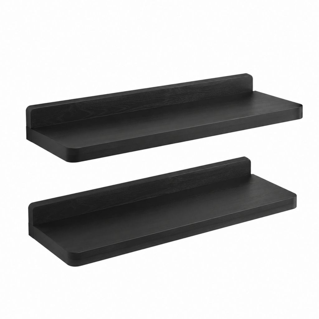 Lot de 2 étagères murales noires en MDF rectangulaires 60 x 15 x 10 cm