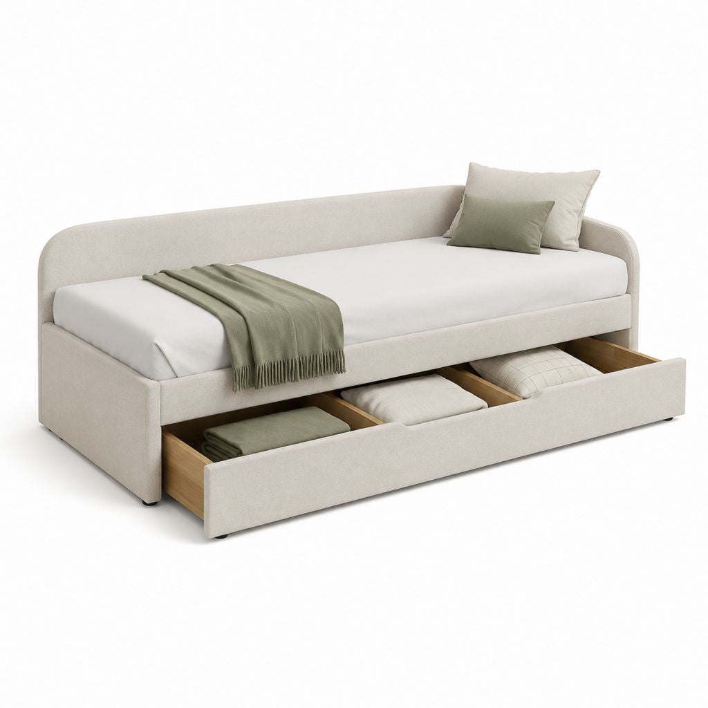 Lit banquette adulte beige en polyester avec tiroir de rangement 90 x 200 cm
