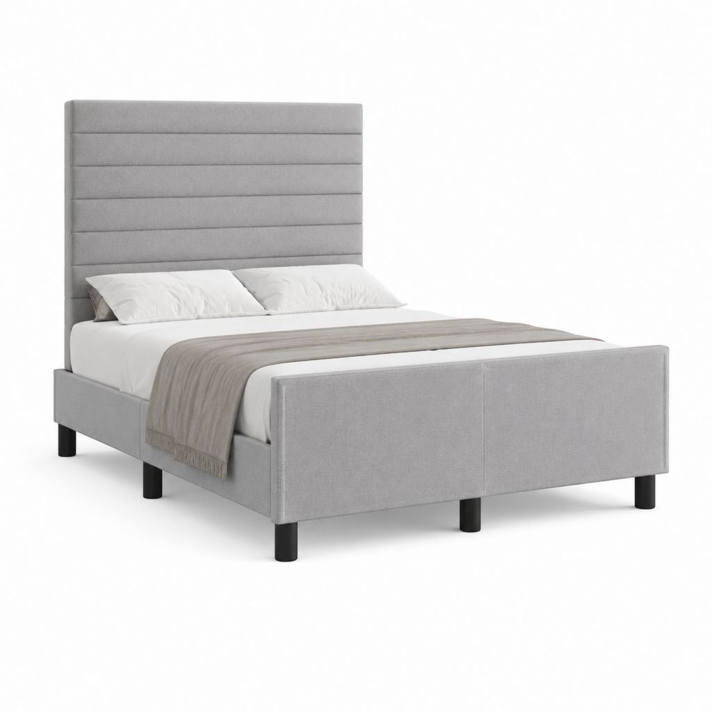 Lit double avec cadre gris en polyester 160 x 200 cm avec tête de lit capitonnée