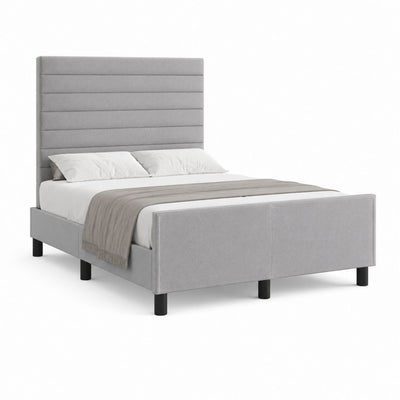 Lit double avec cadre gris en polyester 160 x 200 cm avec tête de lit capitonnée